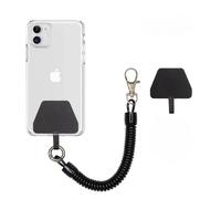 Cordino universale antifurto per telefono, nero, con cordino elastico anti-smarrimento, con patch compatibile con la maggior parte degli smartphone, guinzaglio di sicurezza a spirale anti-goccia con
