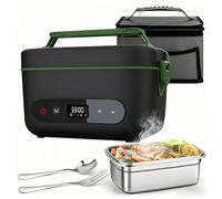 Cordless Electric Lunch Box for Adults 1.2L, 12000mah Rechargeable Lunch Box Warmer Portable Food Warmer with Timer & Adjustable Heating with Insulated Bag for Office Car Outdoor (Verde scuro)