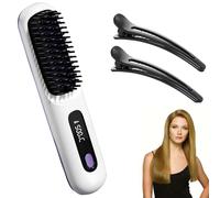 Cordless Hair Straightener Brush & Curler 2-in-1, Portable Straightener Brush with LED Display for Women’s Short & Long Hair, for All Hair Types (White)