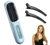 Cordless Hair Straightener Brush & Curler 2-in-1, Portable Straightener Brush with LED Display for Women’s Short & Long Hair, for All Hair Types (Blue)