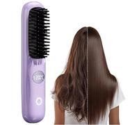 Cordless Hair Straightener Brush, Portable Heated Straightening Brush with Ionic Technology,3 Heat Settings LED Screen MCH Ceramic Heating,Portable Heated Comb for Travel & Everyday Use (Purple)