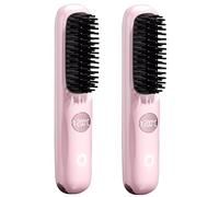Cordless Hair Straightener Brush, Portable Heated Straightening Brush with Ionic Technology,3 Heat Settings LED Screen MCH Ceramic Heating,Portable Heated Comb for Travel & Everyday Use (Pink * 2)