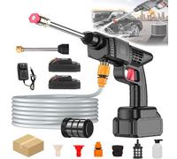 Cordless Portable High Pressure Spray Water Gun, Cordless Pressure Washer, Wireless High Pressure Car Washer, Battery Powered Water Pressure Gun for Car Washing, Home, Floor (Black with 2 battery)