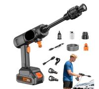 Cordless Power Washer, High Pressure Sprayer, Adjustable 2-Mode Nozzle, Handheld Cleaning Tool, Portable Hose Attachment, Ideal for Patio, House Exterior, Concrete Driveway, Black