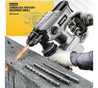 Cordless Rotary Hammer Drill for Dewalt 20V MAX Battery, Brushless SDS-Plus Hammer Drill with Safety Clutch for Concrete/Masonry, 1500 RPM, 4 Modes with 360°Auxiliary Handle, Including 4 Drill Bits