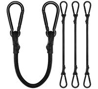 Cordoncini elastici con moschettone, confezione da 4 pezzi, lunghezza 50 cm, extra resistenti, colore nero, cinghie elastiche con moschettone, per campeggio, teloni, portabici, tende, auto