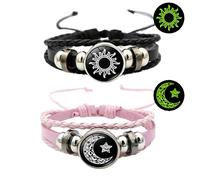 Cordoncino Bracciali Sun And Moon Adjustable Braided Bracelets The Luminous Stone Stores The Light Energy Under The Irradiation Of Black (B, One Size)