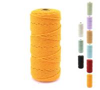 Cordoncino di cotone da 3 mm, 100 m, filato macramè, corda in 100% cotone naturale, filato Rope, 4 pezzi, filo decorativo, perfetto per lavori fai da te, giardinaggio (giallo oro)