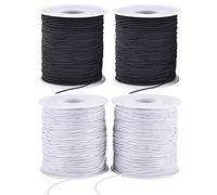 Cordoncino elastico per bracciali, 4 rotoli da 1 mm, robusto, per la creazione di gioielli, collane, perline (2 neri + 2 bianchi)