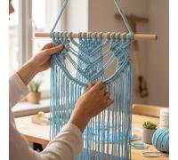 Cordoncino macramè da 3 mm x 100,6 metri, corda di cotone colorata per annodare e tessere, per appendere alla parete, decorazione per la casa, supporti per piante (bianco luna blu)