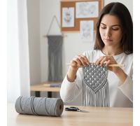 Cordoncino macramè da 3 mm x 100,6 metri, corda di cotone colorato per annodare e tessere, per appendere alla parete, decorazione per la casa, supporti per piante sospese (grigio chiaro)