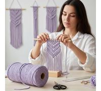 Cordoncino macramè da 3 mm x 100 metri, in cotone colorato, per nodi e tessitura, da appendere alla parete, decorazione per la casa, porta-piante (viola chiaro)
