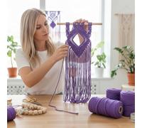 Cordoncino macramè da 3 mm x 100 metri, in cotone colorato, per nodi e tessitura, da appendere alla parete, decorazione per la casa, appendipiante (viola scuro)