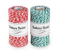 Cordoncino Natalizio,2 x 110 m Spago di Cotone per Cuocere,Macellai,Artigianato,Pacchi Regalo di Natale,Spago Colorato Corda di Cotone per Confezioni Regalo di Natale Decorazioni(Rosso+Verde)