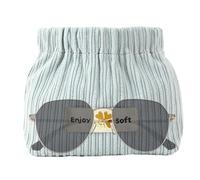 Corduroy Makeup Bag - Soft Small Cosmetic Pouch, Elastic Opening Organizer, Long Lasting Portable Fashion Storage | Multipurpose Hairpin Headband Jewelry Cotton Swab Holder for Travel Home Daily Use