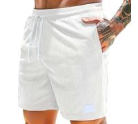 Corduroy, pantaloncini corti da uomo, estivi, tempo libero, in corda, leggeri, in tinta unita, con tasche, bermuda per il tempo libero, con coulisse, stile vintage, Bianco - D, S