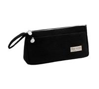 Corduroy Pencil Case, 2 Compartments Zipper Stationery Box With Handle