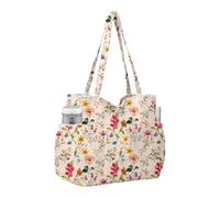 Corduroy Tote Bag - Multi Pocket Shoulder Purse | Large Capacity Cute Handb | 15.16x14.17 Inch Lightweight Carrier, Secure Zipper Closure Diaper & Book Satchel, for College Mom Commute Park Gym