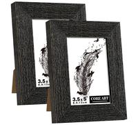 CORE ART 3,5x5 Bilderrahmen, handgefertigt, Holz, rustikal, schwarz, 2er-Set, hochaufl sendes, halbgeh rtetes Glas, Wand- oder Tischdisplay