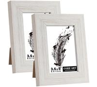 CORE ART 3,5x5 Bilderrahmen, handgefertigt, Holz, rustikal, wei , 2er-Set, hochaufl sendes, halbgeh rtetes Glas, Wand- oder Tischdisplay