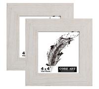 CORE ART 4x4 Bilderrahmen, handgefertigt, Holz, rustikal, wei , 2er-Set, hochaufl sendes, halbgeh rtetes Glas, Wand- oder Tischdisplay