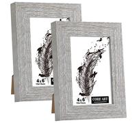 CORE ART 4x6 Bilderrahmen, handgefertigt, Holz, rustikales Grau (Grau), 2er-Set, hochaufl sendes, halbgeh rtetes Glas, Wand- oder Tischdisplay