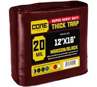 Core Tarps Extreme Heavy Duty 20 Mil Tarp Cover, Waterproof, UV Resistant, Rip and Tear Proof, Poly Tarpaulin with Reinforced Edges for Roof, Camping, Patio, Pool, Boat (Maroon/Black 12′ X 16′)