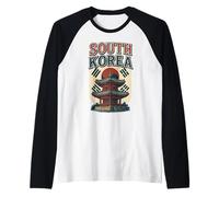 Corea del Sud Tempio Bandiera Viaggi Illustrazione Arte Maglia con Maniche Raglan