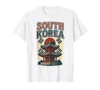 Corea del Sud Tempio Bandiera Viaggi Illustrazione Arte Maglietta