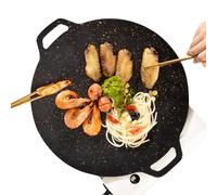 Corean Grill Pad - Corean Barbecue Grill Pan | Padella Da Frittura Da Campeggio All'aperto | Pannatura A Induzione Rotonda Con Manico Senza Fumo | Pianta Piatta Con Rivestimento Antiaderente E Calore