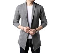 Coreano Cardigan Uomini Maglione Lana Casual Lungo Slim Fit Cappotti Giapponese Giacca, grigio, L
