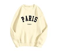 Coreano Cose Lettere Grafica Maglione Oversize Top Casual Manica Lunga Cappuccio Felpa con Coulisse e Tasche Maglione Senza, beige., S