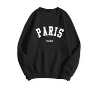 Coreano Cose Lettere Grafica Maglione Oversize Top Casual Manica Lunga Cappuccio Felpa con Coulisse e Tasche Maglione Senza, Nero , XXL