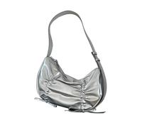 Coreano Cuoio DELL'UNITÀ di elaborazione Pieghettato Ascella Borsa Per Le Donne di Colore Solido Borsa Dell'ascella Con Dolce Bowknot, Argento, One Size