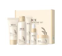 Coreano Riso Idratante Skincare Set, Donne Teen Facial Routine Kit Regalo Set - Riso Toner & Idratante, Lavaggio Delicato Viso & Siero, Crema Occhi, Full Size, Idratante per la Pelle Secca (5pcs)