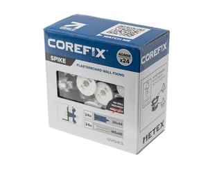 Corefix Spike - Kit di fissaggio per cartongesso resistente, confezione da 24, kit fai da te con viti M5 x 40 mm. Facile da installare senza trapano necessario. Ancoraggio per cartongesso, alternativa