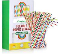 Coreint® Cannucce di carta, 100 cannucce di carta per matrimoni, feste, ristoranti, succhi di frutta, caffè, bevande fredde, dessert e decorazioni fai da te, cannucce colorate e pieghevoli, cannucce