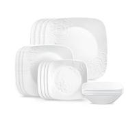 Corelle Cherish - Servizio per 4 persone, set di stoviglie, 8 piatti e 8 ciotole, resistenti a sbeccature e rotture, piatti piani e piatti piani, piatti in corelleware, 16 pezzi, bianco