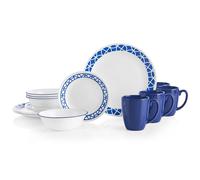 Corelle Cobalt Circles Set di stoviglie da 16 pezzi Servizio per 4 blu