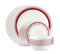 Corelle Everyday - Set di stoviglie da 18 pezzi, servizio per 6, durevole ed ecologico, con piatto e ciotola in vetro con bordo più alto, adatto al microonde e alla lavastoviglie, Sadie