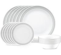 Corelle Mystic Grey, servizio da 18 pezzi, per 6 persone, resistente alle scheggiature, include piatti piani da 26 cm, piatti da insalata/contorni da 17 cm e ciotole da 530 ml per zuppa/cereali