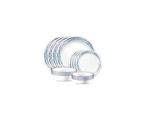 Corelle Ocean Blues - Set di stoviglie da 16 pezzi, 8 piatti, 8 ciotole, resistenti a sbeccature e rotture, piatti piani e ciotole, corelleware, bianco