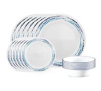 Corelle Servizio da tavola da 18 pezzi, blu oceano e bianco, servizio per 6 persone, stoviglie resistenti alle scheggiature, include piatti piani da 26 cm, insalata/piatti da contorno da 17 cm e