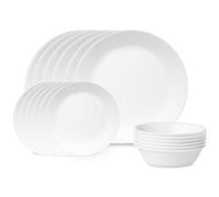Corelle - Servizio da tavola da 18 Pezzi in Vetro Vitrelle Resistente a sbeccature e Rotture, Servizio per 6 Persone, Bianco Ghiaccio