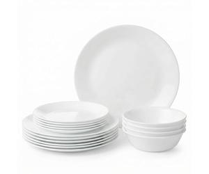 Corelle - Servizio da tavola da 18 Pezzi in Vetro Vitrelle Resistente a sbeccature e Rotture, Servizio per 6 Persone, Bianco Ghiaccio