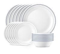 Corelle Set di stoviglie da 18 pezzi, servizio per 6, piatti rotondi leggeri e ciotole, in vetro Vitrelle a triplo strato, resistente alle scheggiature, adatto al microonde e alla lavastoviglie, stile