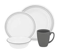 Corelle, Vitrelle Glass Mystic, Set di stoviglie Resistenti a Colpi e Crepe, Set da 16 Pezzi, Colore Grigio