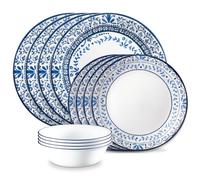 Corelle Vitrelle - Set di stoviglie in vetro, 12 pezzi, per 6 piatti da 26 cm, piatti da insalata da 8,5 pollici, ciotole da zuppa da 510 ml, Portofino