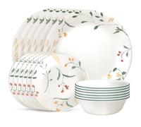 Corelle Vitrelle - Set di stoviglie in vetro, 18 pezzi, servizio per 6, triplo strato, resistente a scheggiature e crepe, set di piatti e ciotole, fiori di campo