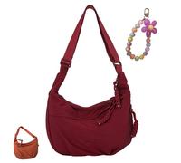 Corelration/Suitablen Women's Fashion Plain Color Nylon Crossbody Hobo Bag, Lightweight Crescent Bags for Women (Red)